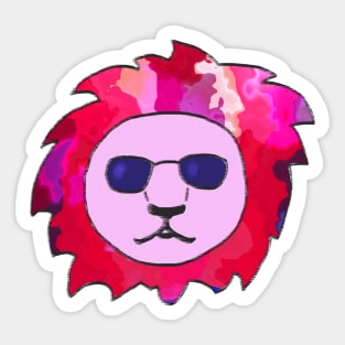 Cool Lion with Pink Colorful Mane and Sunglasses Sticker